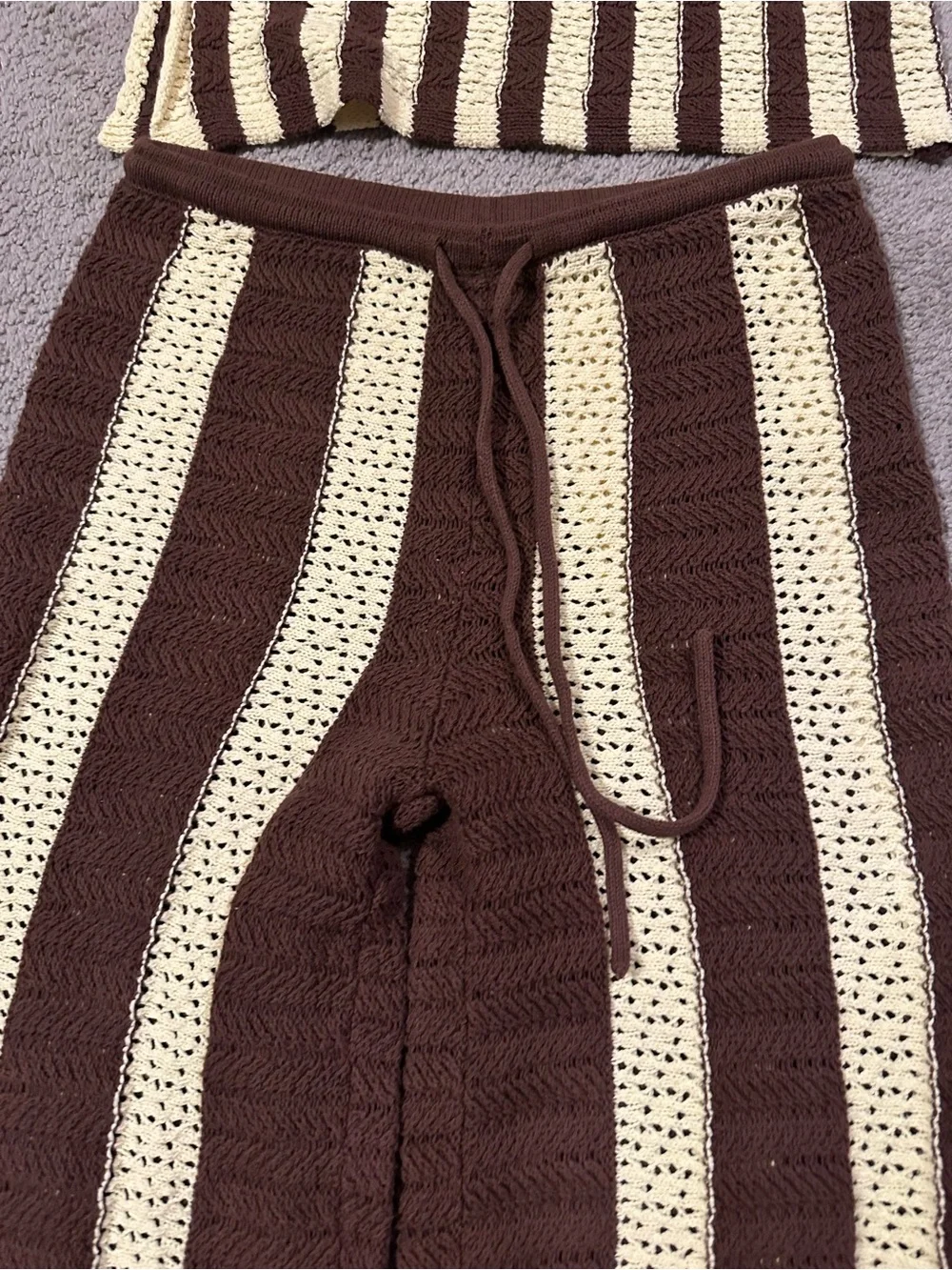 Free‎ People crochet set co-ord matching set pants knit cozy boho striped Small